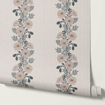 Vessa Poppy Garland Slate Rose Dust Wallpaper