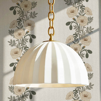Vessa Poppy Garland Olive Green Ivory Wallpaper