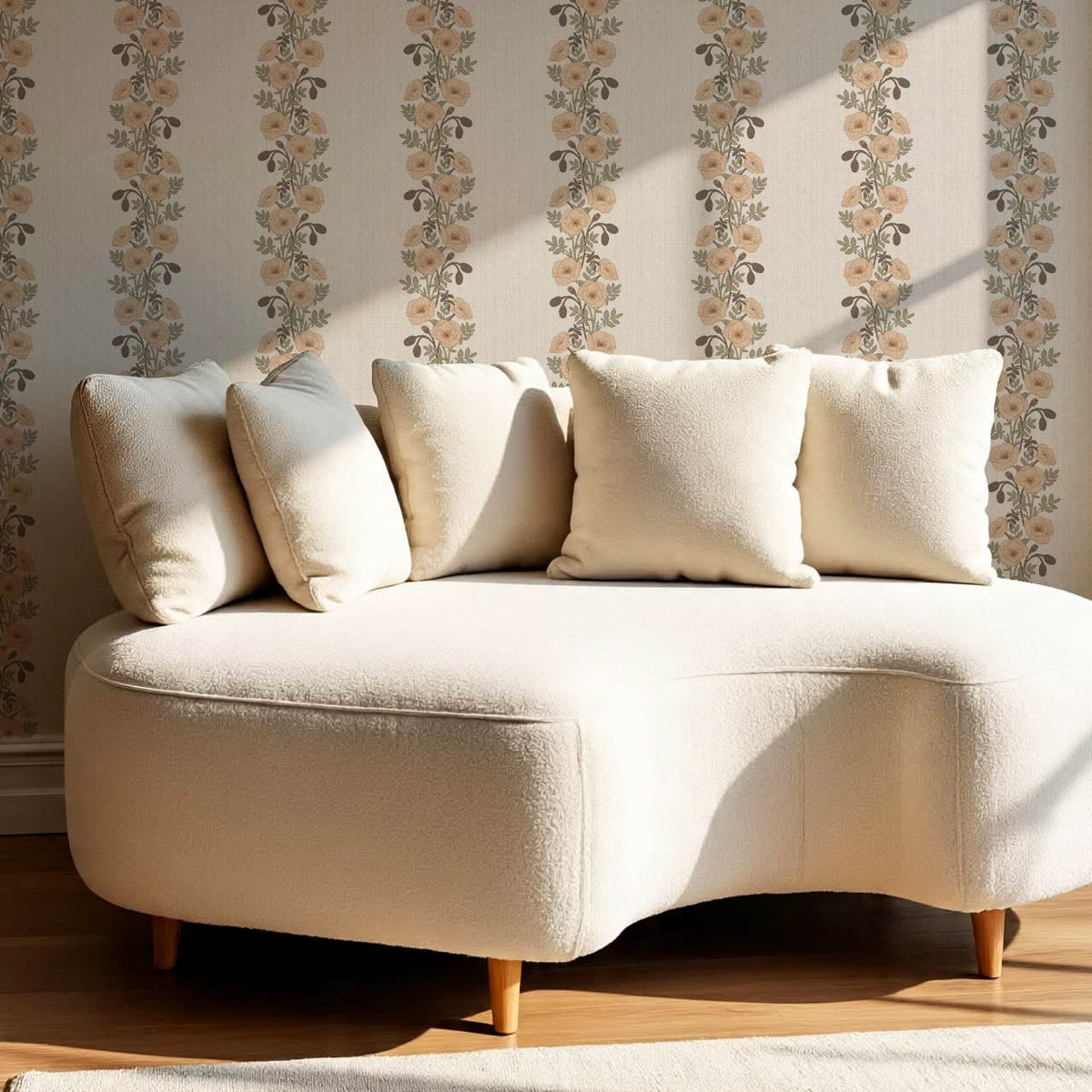 Vessa Poppy Garland Sage Coral Wallpaper