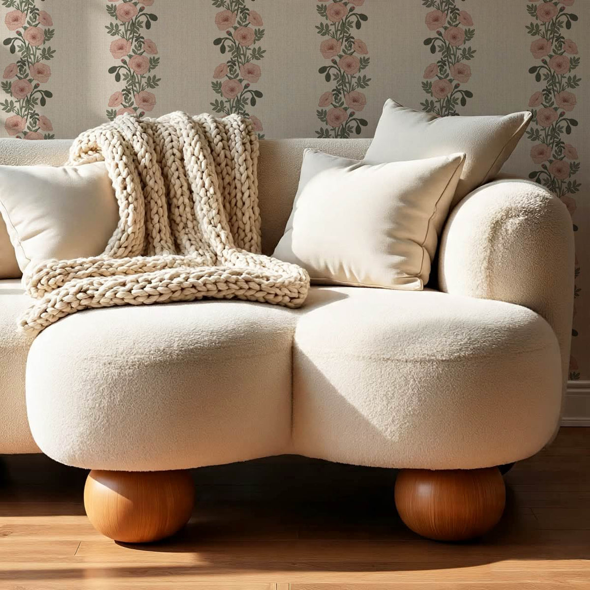 Vessa Poppy Garland Sage Blush Wallpaper