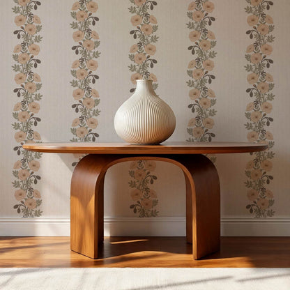 Vessa Poppy Garland Sage Coral Wallpaper