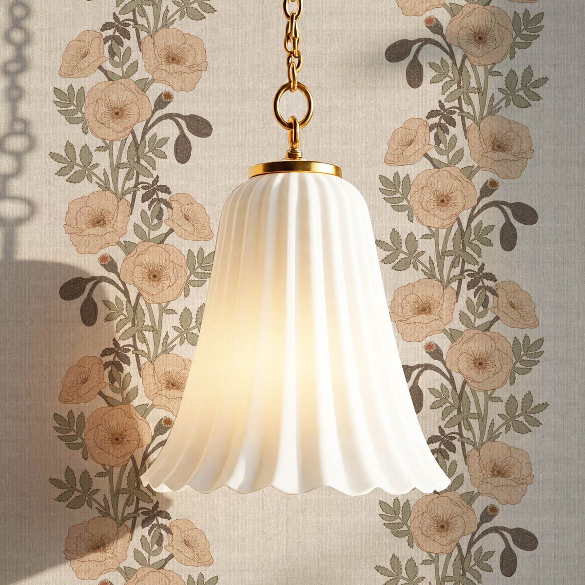 Vessa Poppy Garland Sage Coral Wallpaper
