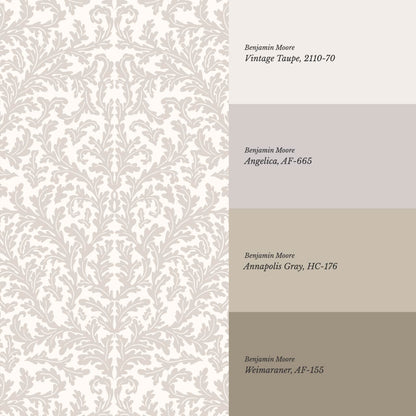Villa Large Soft Laurel Scroll Ivory Stone Wallpaper