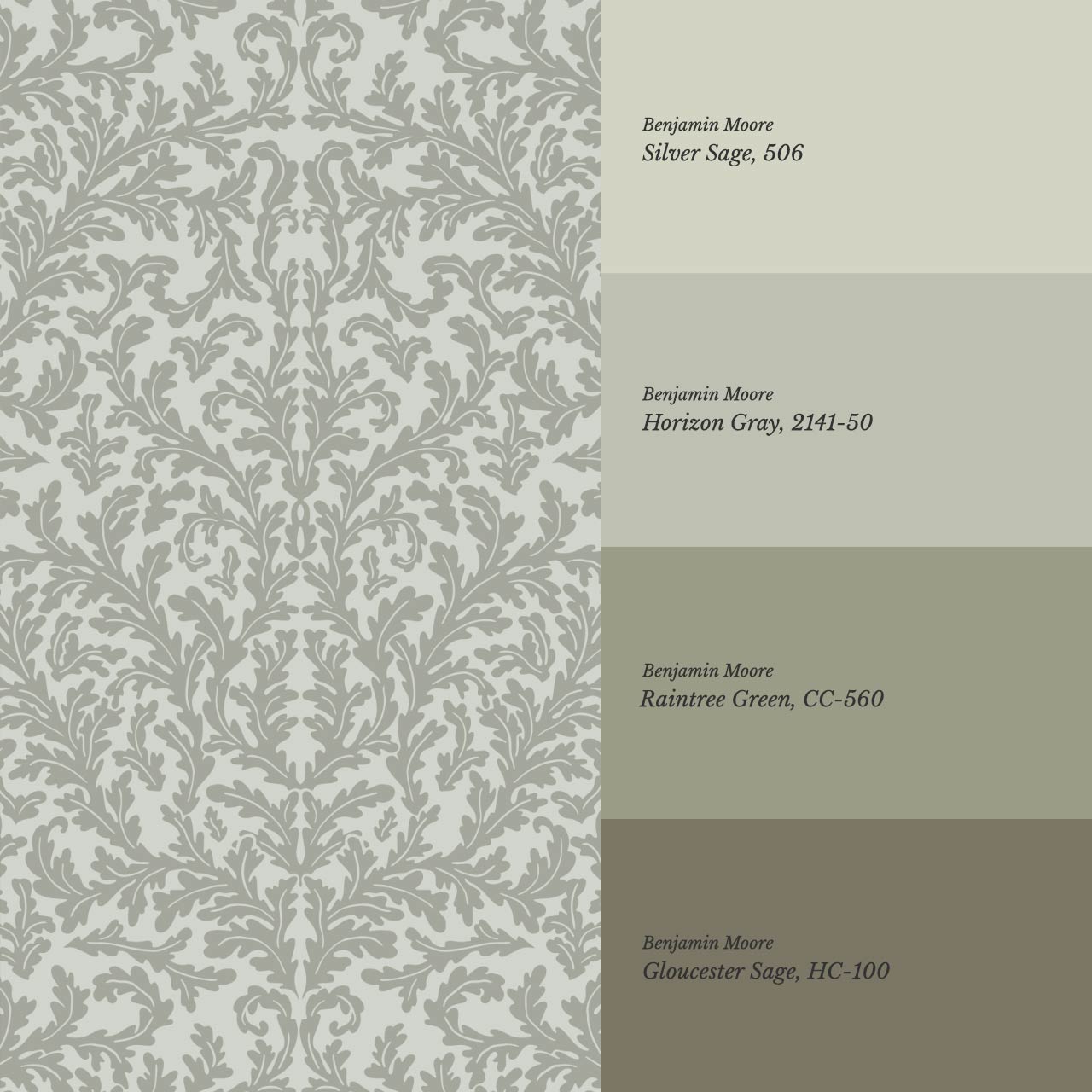Villa Large Soft Laurel Scroll Sage Green Wallpaper