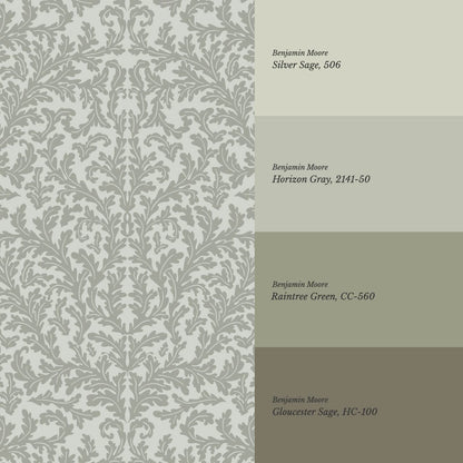 Villa Large Soft Laurel Scroll Sage Green Wallpaper