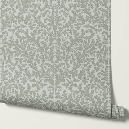 Villa Large Soft Laurel Scroll Sage Green Wallpaper