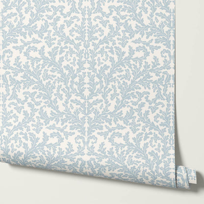 Villa Large Soft Laurel Scroll Sky Cream Wallpaper