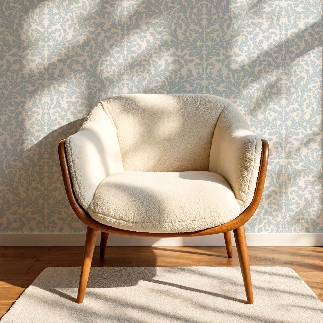 Villa Large Soft Laurel Scroll Sky Cream Wallpaper
