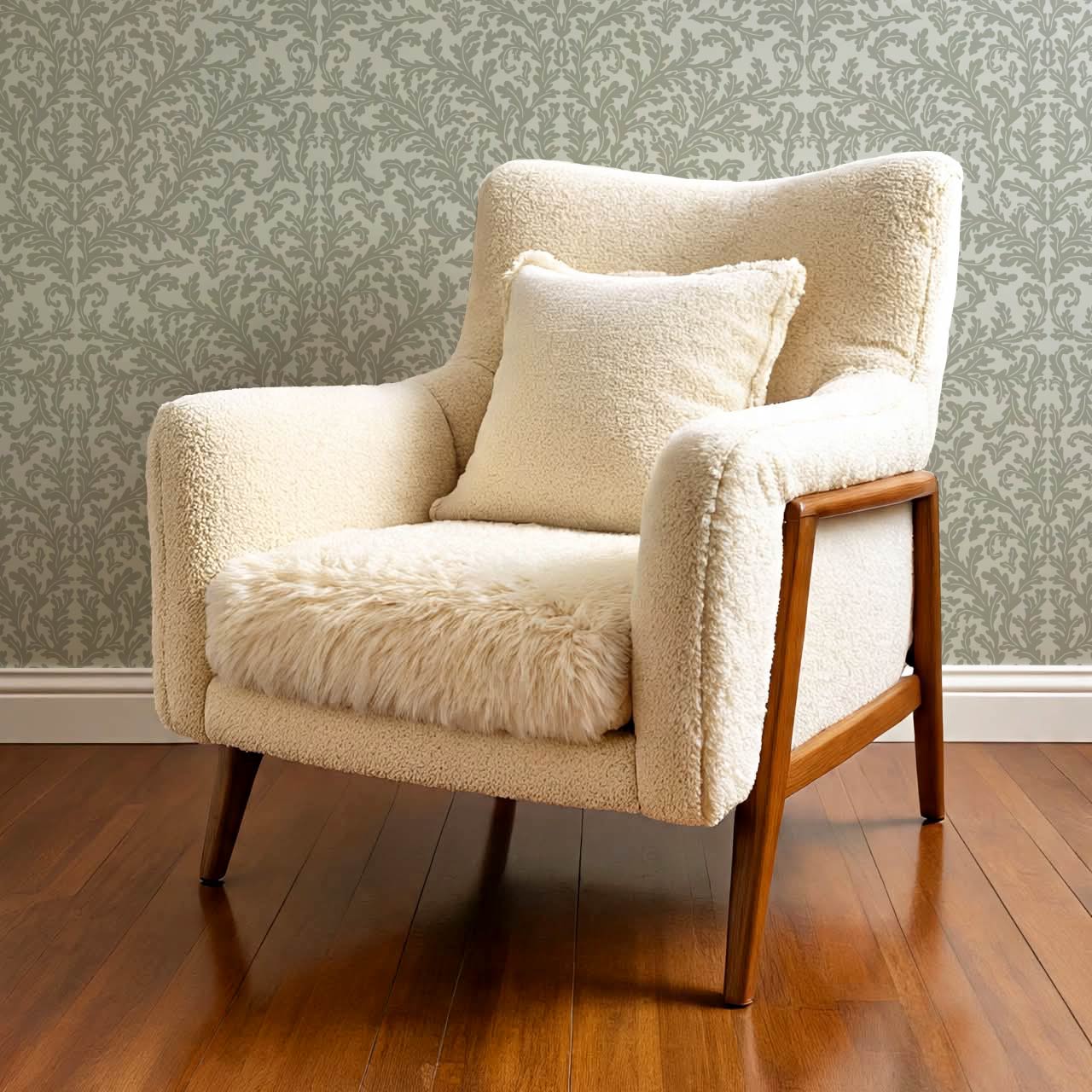 Villa Large Soft Laurel Scroll Sage Green Wallpaper