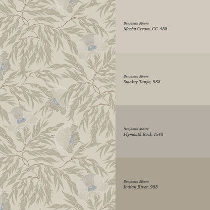 Violetta Flora Large Stone Taupe Wallpaper