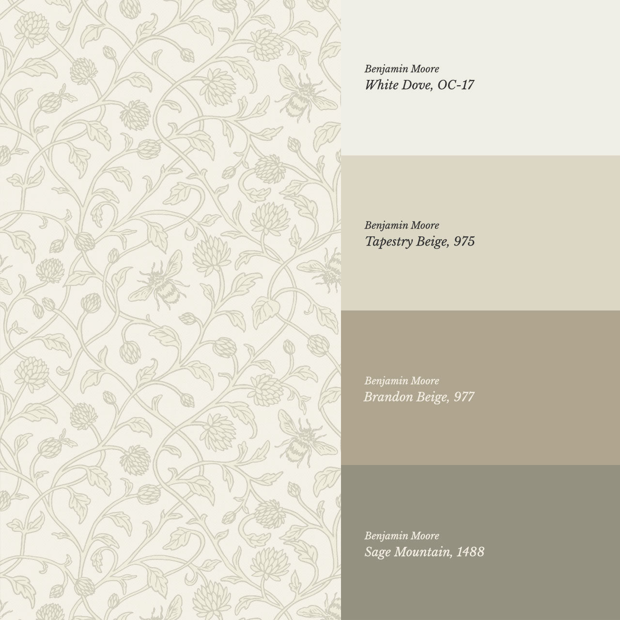 Vita Clover Vines Bees Neutral Wallpaper