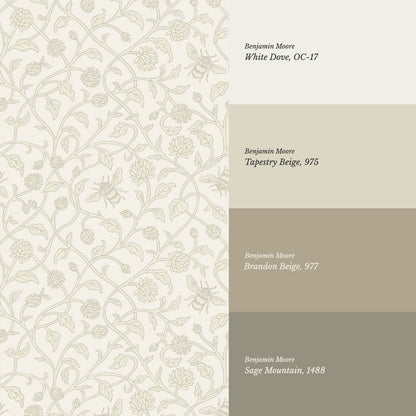 Vita Clover Vines Bees Neutral Wallpaper