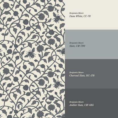 Vita Clover Vines Bees Slate Wallpaper