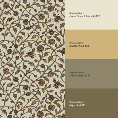 Vita Clover Vines Bees Olive Wallpaper