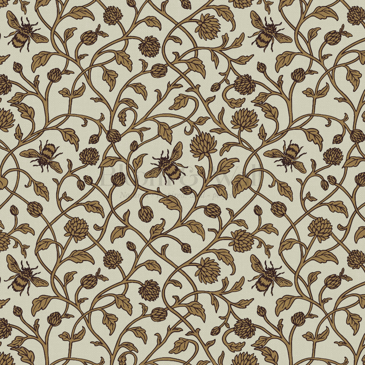 Vita Clover Vines Bees Olive Wallpaper