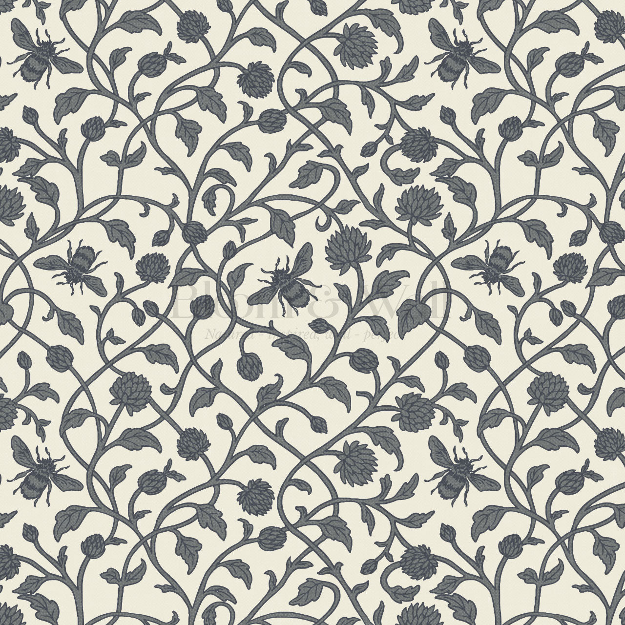 Vita Clover Vines Bees Slate Wallpaper