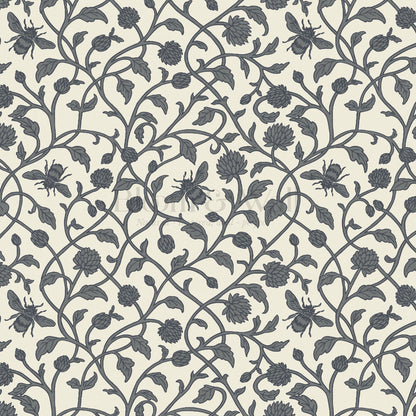 Vita Clover Vines Bees Slate Wallpaper