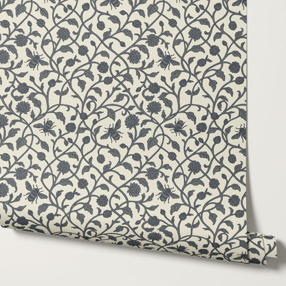 Vita Clover Vines Bees Slate Wallpaper