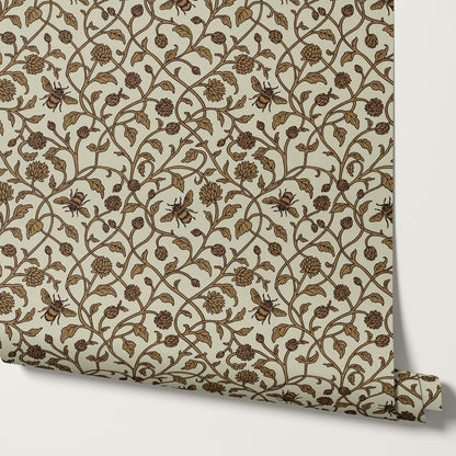 Vita Clover Vines Bees Olive Wallpaper