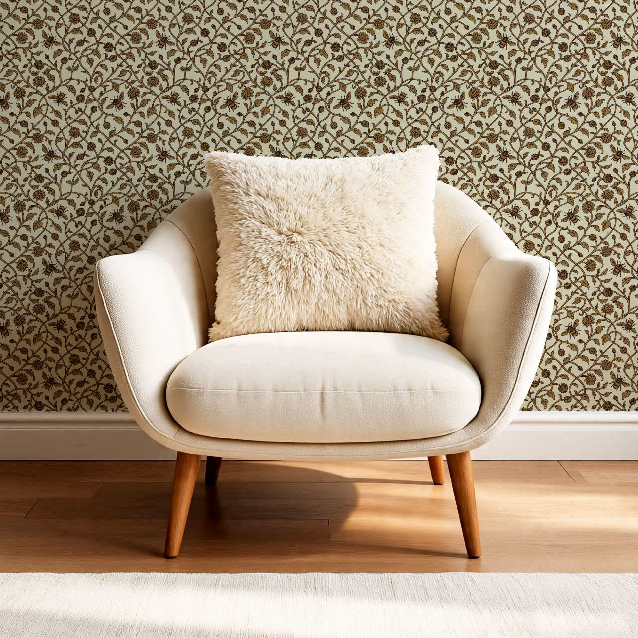 Vita Clover Vines Bees Olive Wallpaper