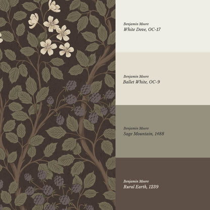 Vivian Blackberry Olive Deep Brown Wallpaper
