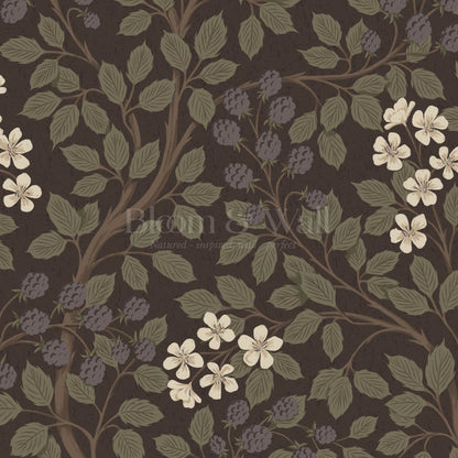 Vivian Blackberry Olive Deep Brown Wallpaper