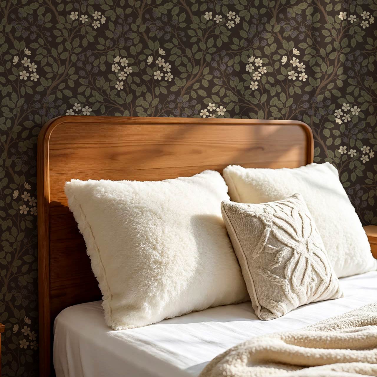 Vivian Blackberry Olive Deep Brown Wallpaper