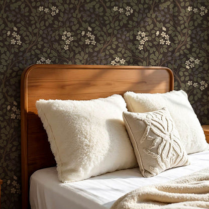 Vivian Blackberry Olive Deep Brown Wallpaper