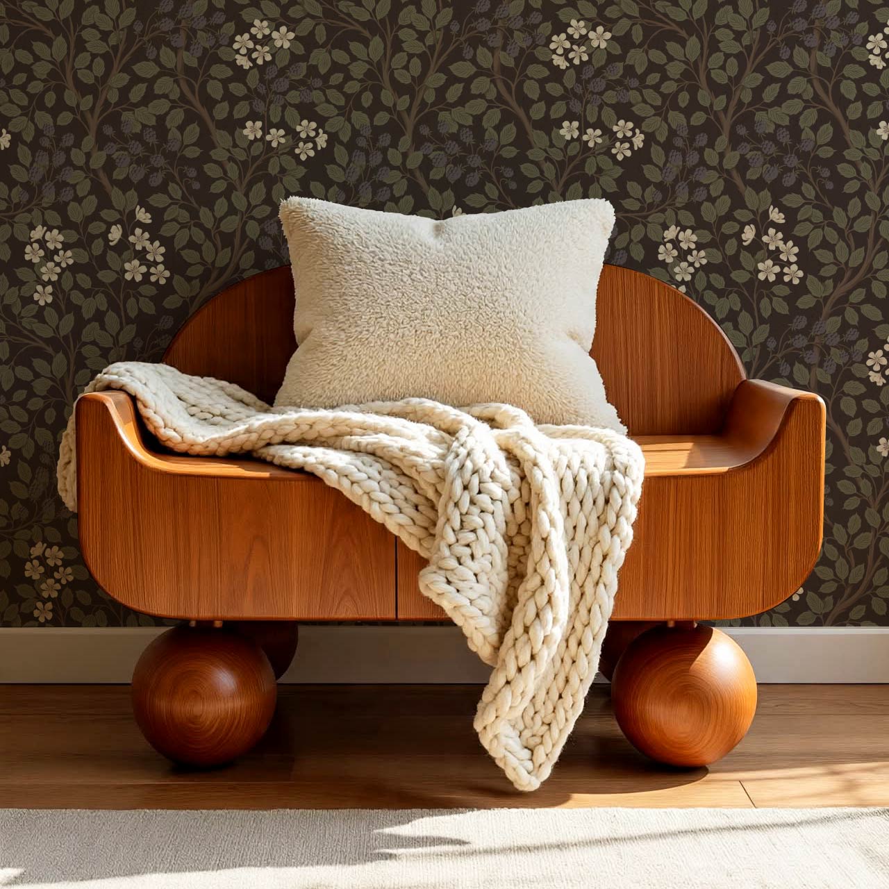 Vivian Blackberry Olive Deep Brown Wallpaper