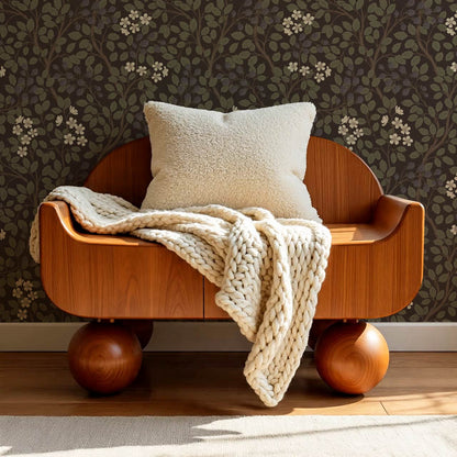 Vivian Blackberry Olive Deep Brown Wallpaper