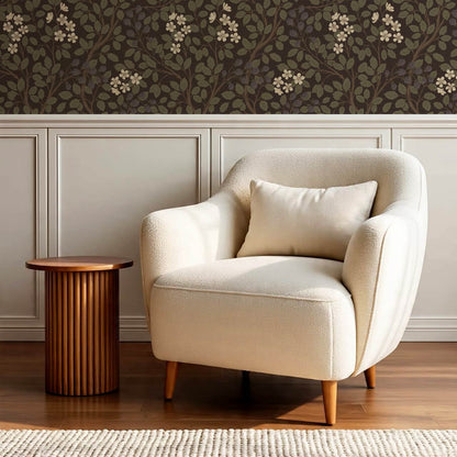 Vivian Blackberry Olive Deep Brown Wallpaper