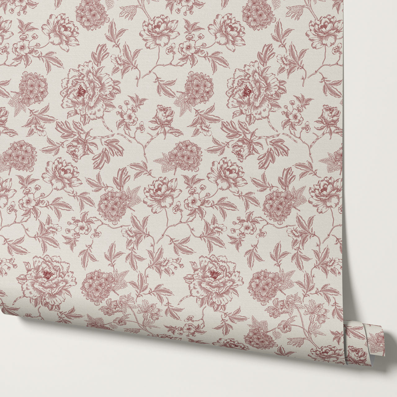 Vivienne Peony and Hydrangea Garden Burgundy Wallpaper
