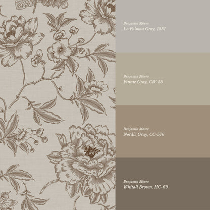 Vivienne Peony and Hydrangea Garden Tudor Brown Wallpaper