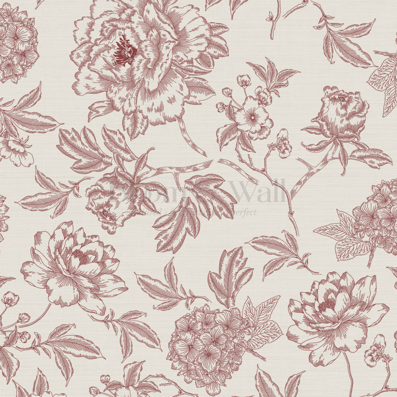 Vivienne Peony and Hydrangea Garden Burgundy Wallpaper