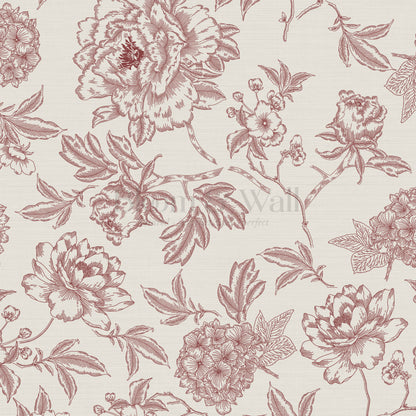 Vivienne Peony and Hydrangea Garden Burgundy Wallpaper
