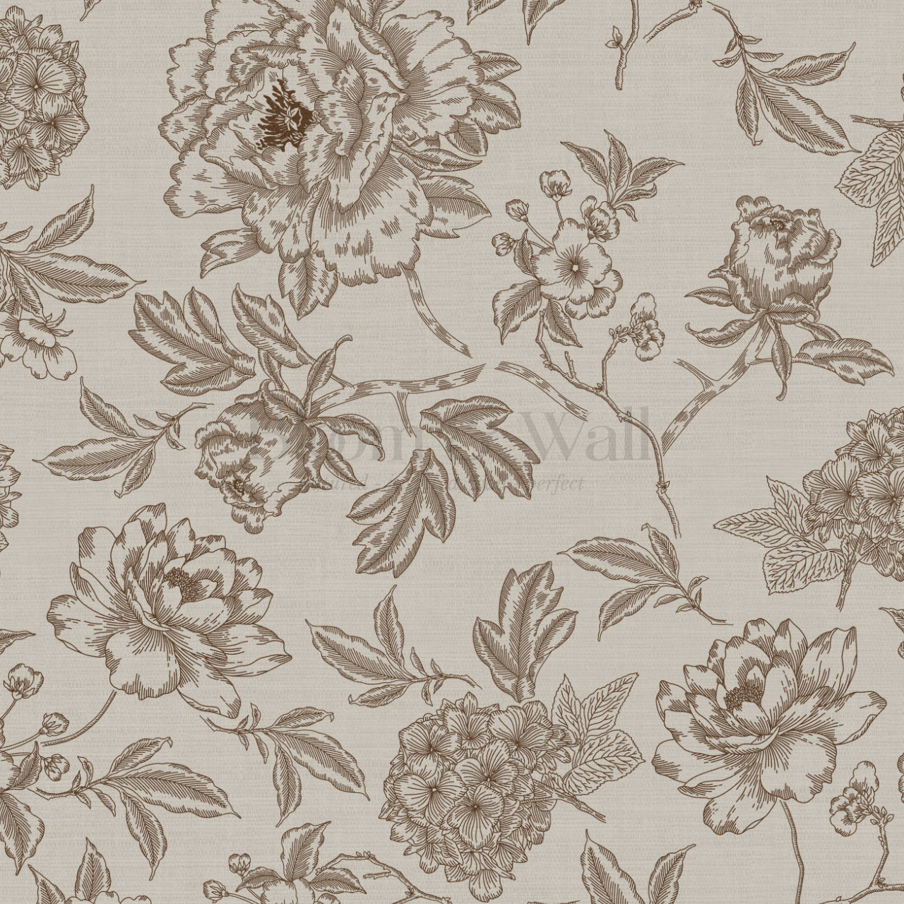 Vivienne Peony and Hydrangea Garden Tudor Brown Wallpaper