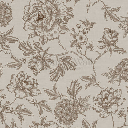 Vivienne Peony and Hydrangea Garden Tudor Brown Wallpaper