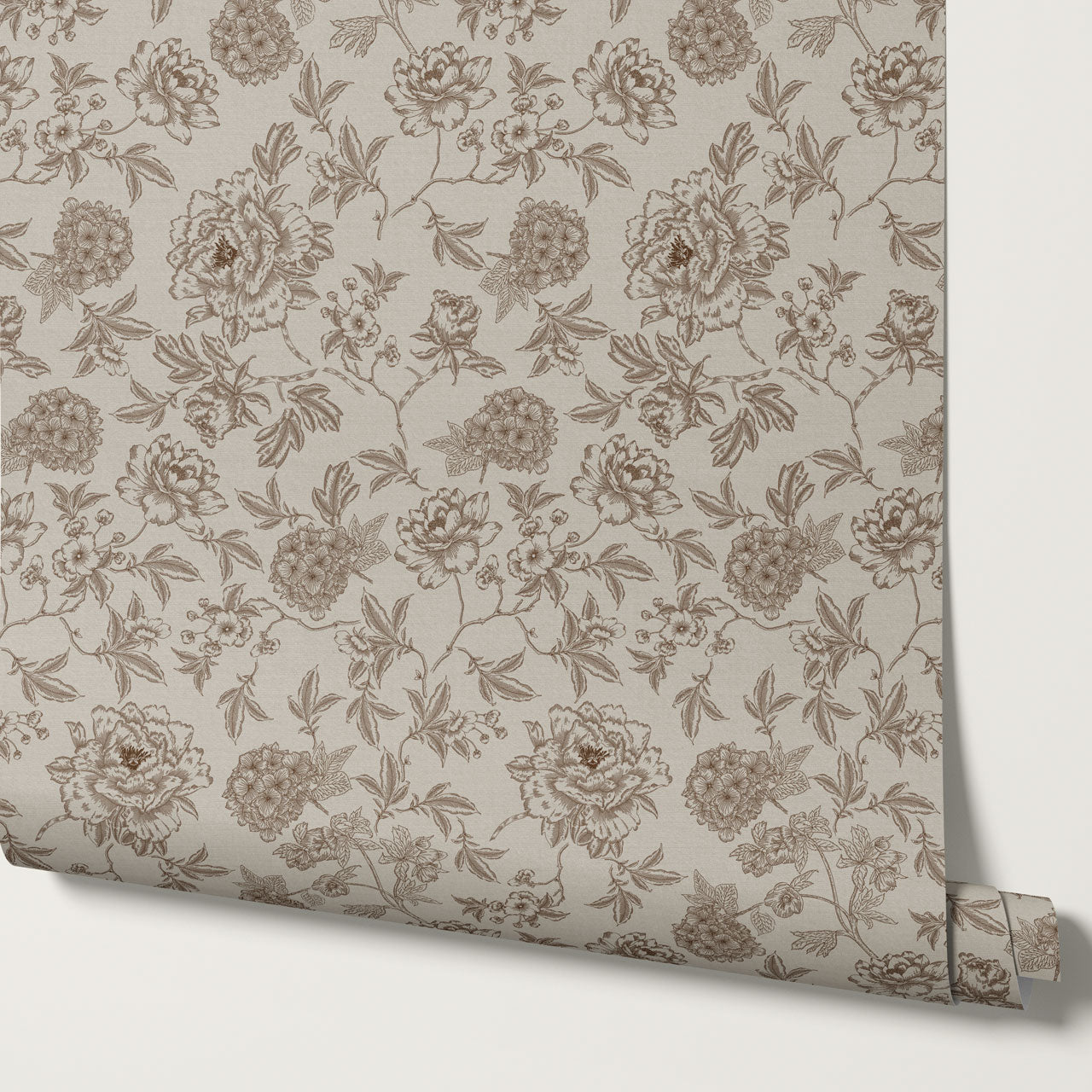 Vivienne Peony and Hydrangea Garden Tudor Brown Wallpaper