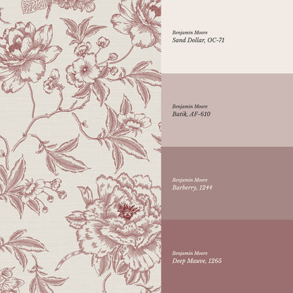 Vivienne Peony and Hydrangea Garden Burgundy Wallpaper