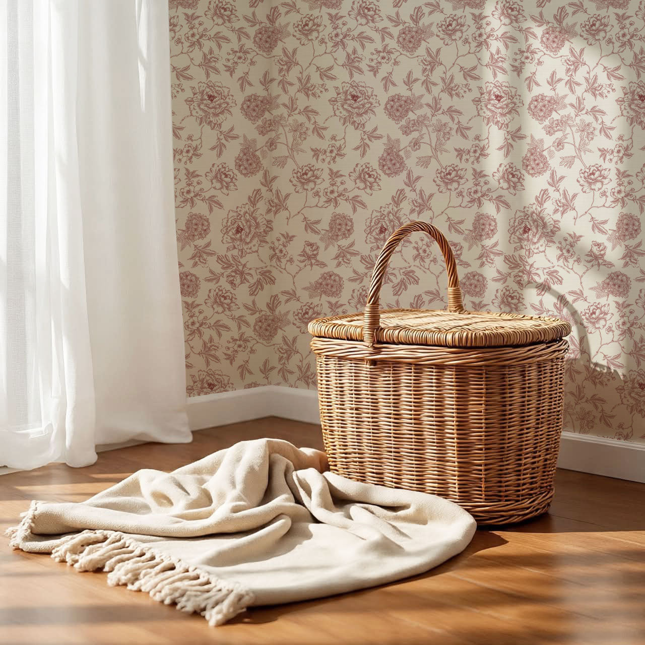 Vivienne Peony and Hydrangea Garden Burgundy Wallpaper
