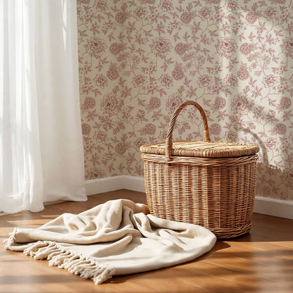 Vivienne Peony and Hydrangea Garden Burgundy Wallpaper