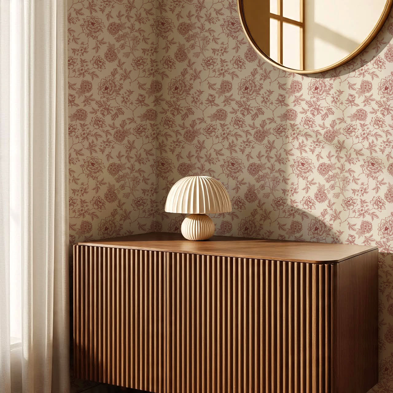 Vivienne Peony and Hydrangea Garden Burgundy Wallpaper