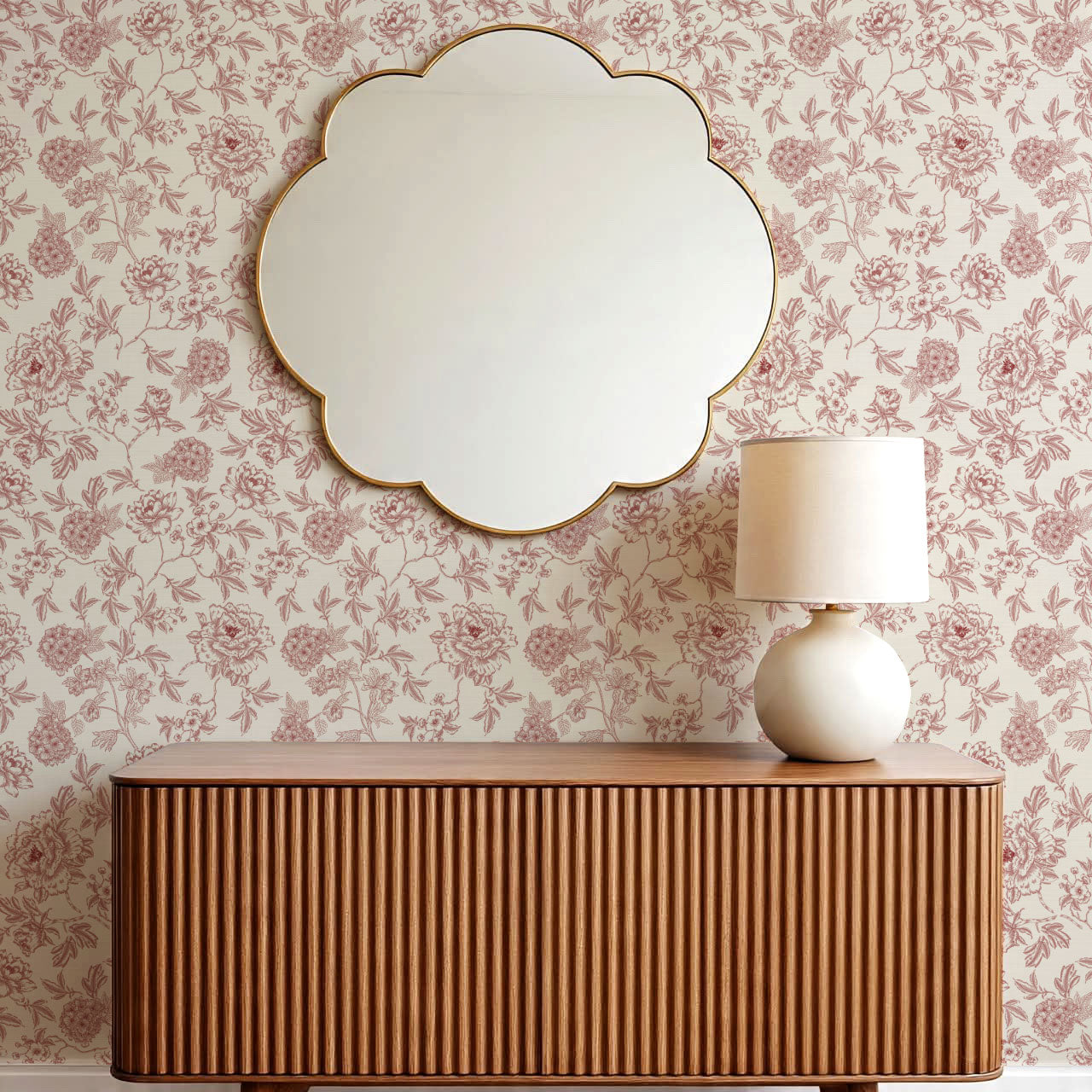 Vivienne Peony and Hydrangea Garden Burgundy Wallpaper