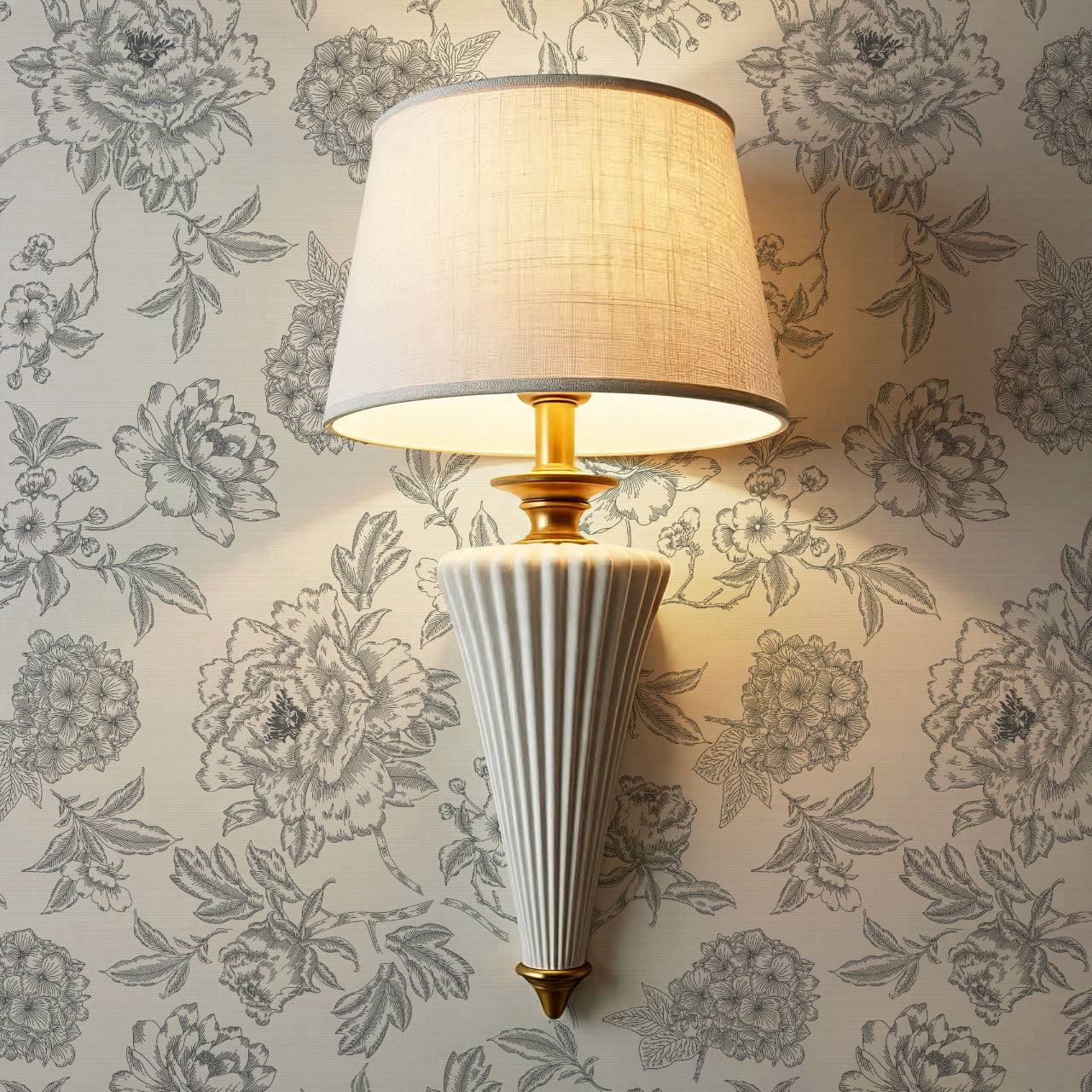 Vivienne Peony and Hydrangea Garden Gray Wallpaper