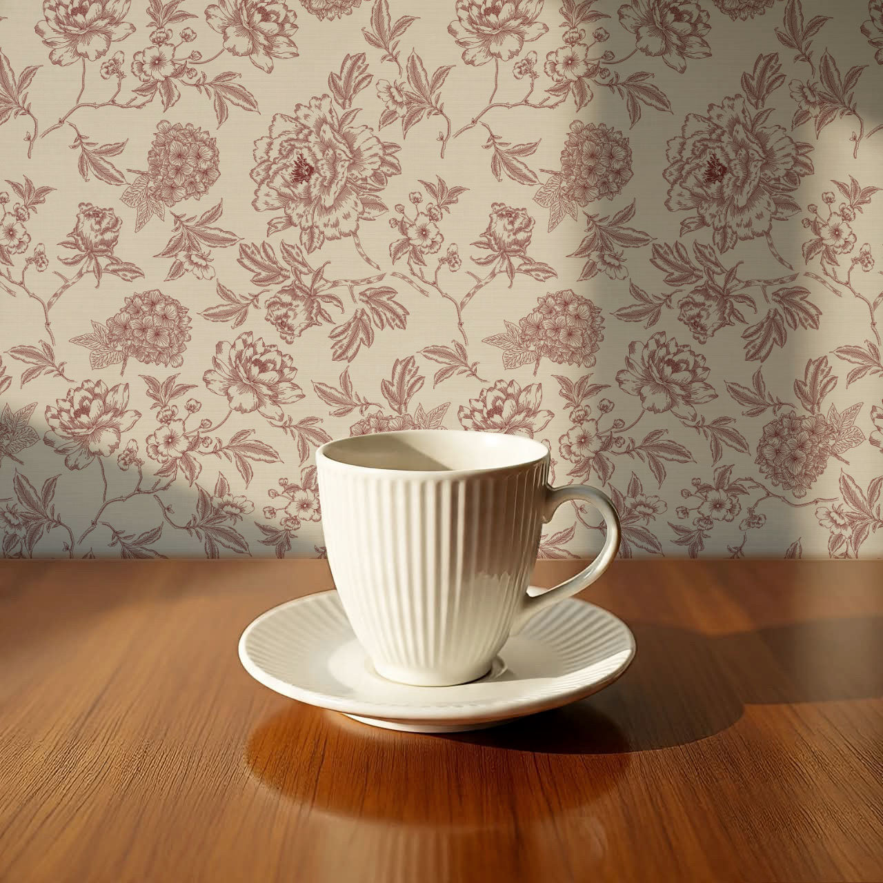 Vivienne Peony and Hydrangea Garden Burgundy Wallpaper