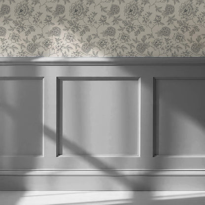 Vivienne Peony and Hydrangea Garden Gray Wallpaper