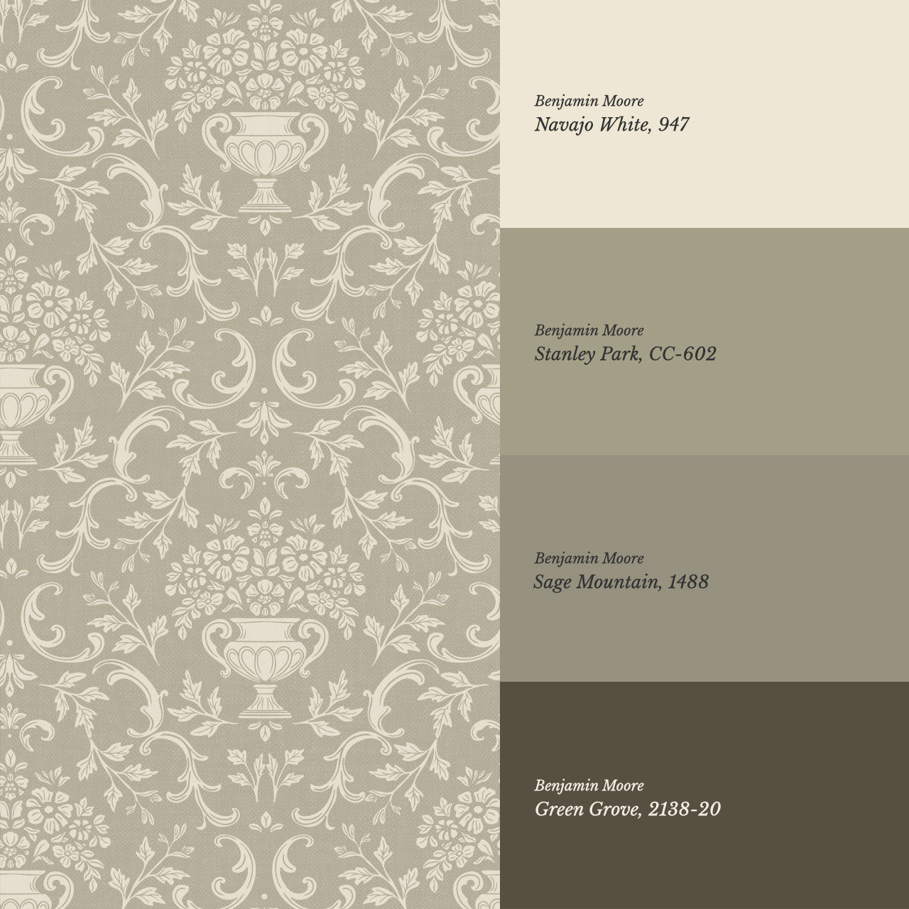 Vivienne Vase and Garland Taupe Wallpaper