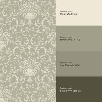 Vivienne Vase and Garland Taupe Wallpaper