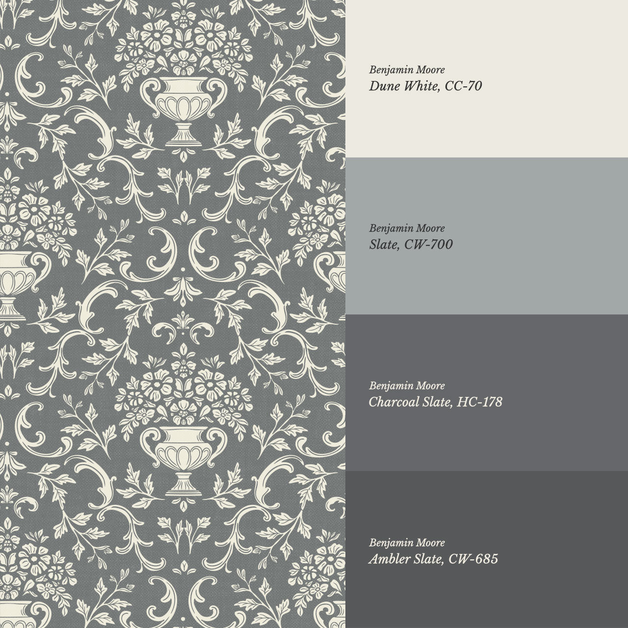 Vivienne Vase and Garland Slate Wallpaper