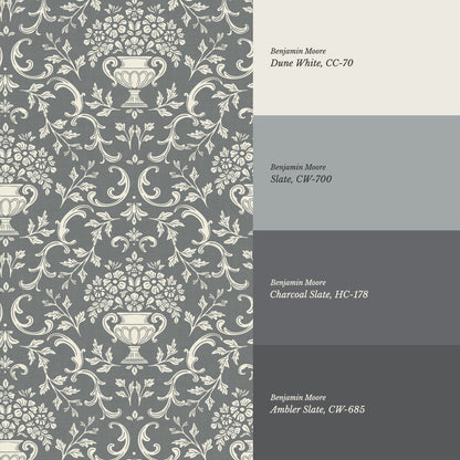 Vivienne Vase and Garland Slate Wallpaper